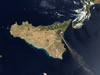 Sicily from the Space Station, Etna Erupting